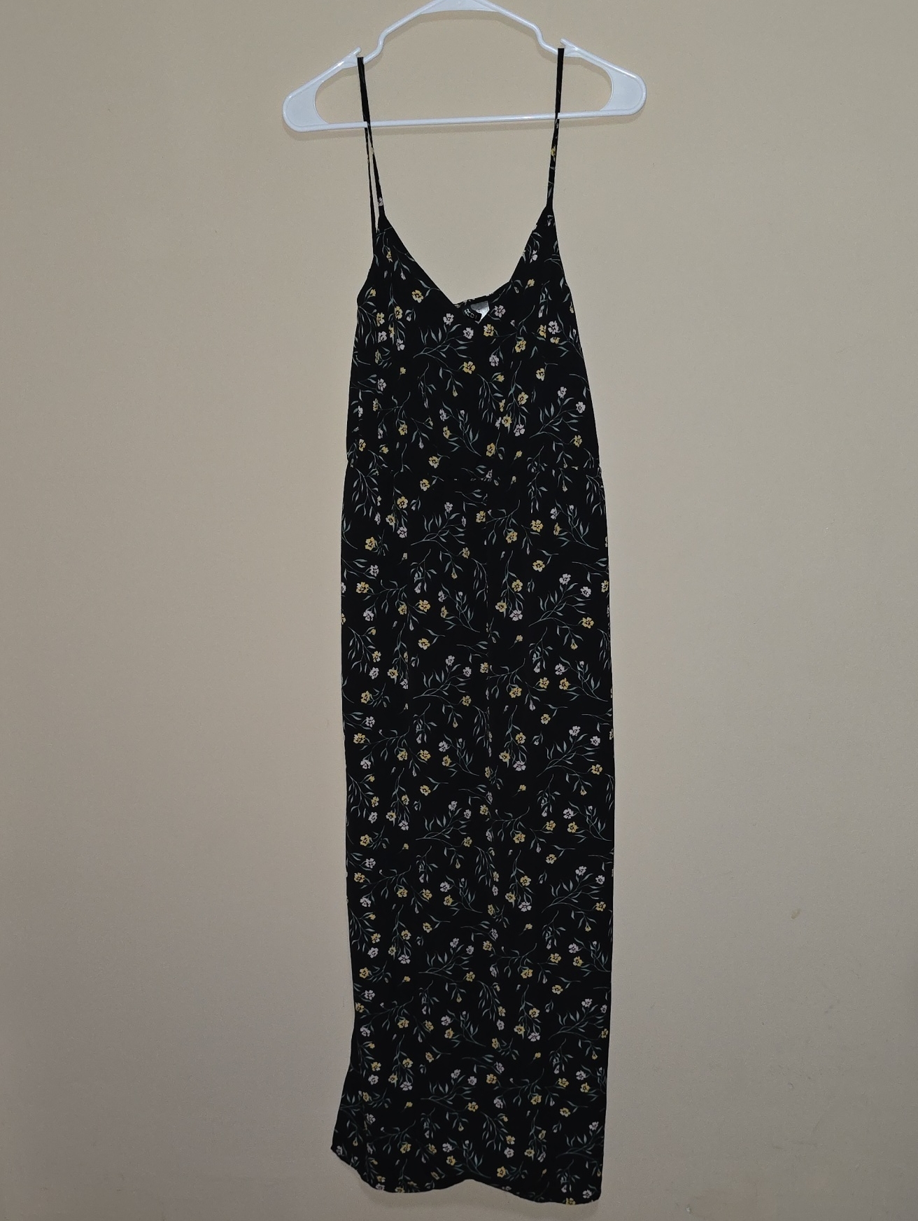 H&M Black Maxi Slip Dress With Yellow & White Floral Print